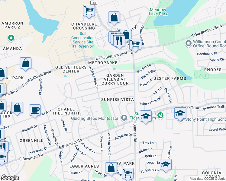 map of restaurants, bars, coffee shops, grocery stores, and more near 905 Country Aire Drive in Round Rock