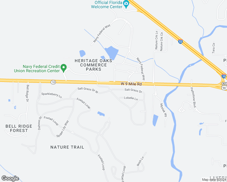 map of restaurants, bars, coffee shops, grocery stores, and more near 8980 Salt Grass Drive in Pensacola