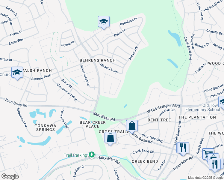 map of restaurants, bars, coffee shops, grocery stores, and more near 2509 Charolais Court in Round Rock