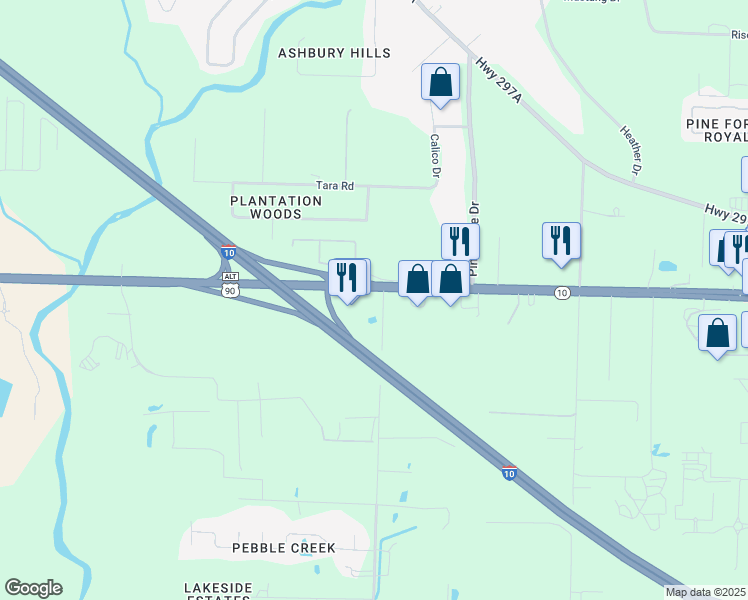 map of restaurants, bars, coffee shops, grocery stores, and more near 3203 West 9 Mile Road in Pensacola