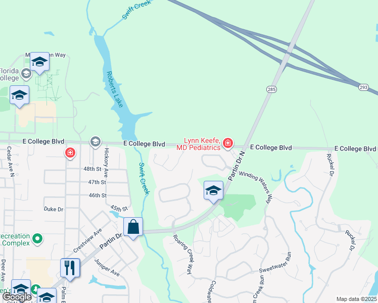 map of restaurants, bars, coffee shops, grocery stores, and more near 193 Gracie Lane in Niceville