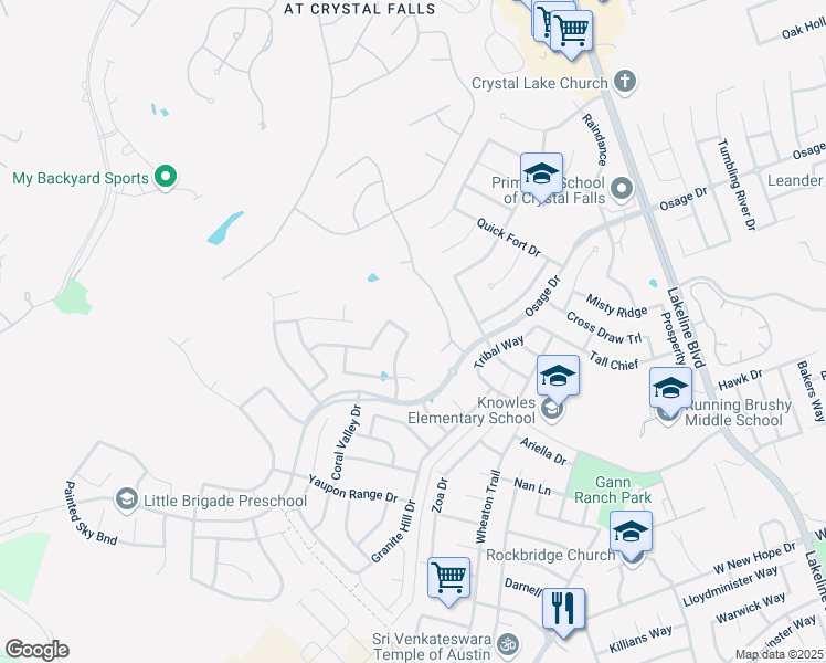 map of restaurants, bars, coffee shops, grocery stores, and more near 2636 Outlook Ridge Loop in Leander