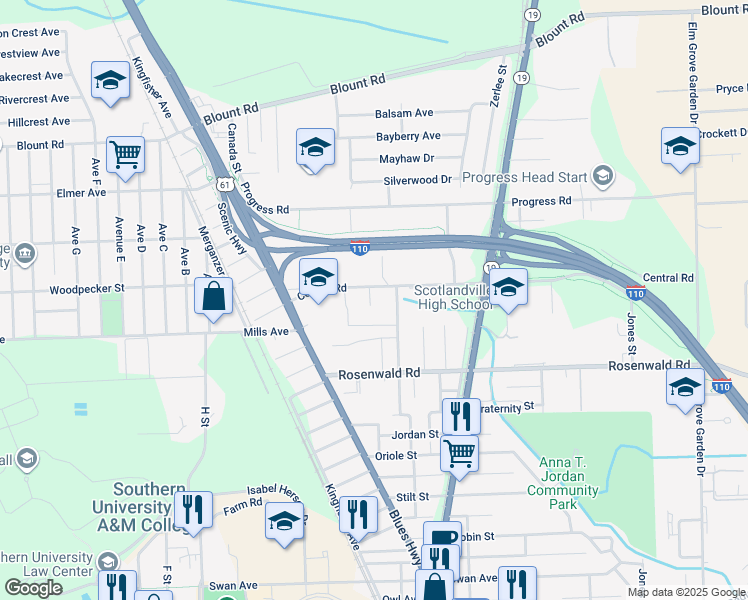 map of restaurants, bars, coffee shops, grocery stores, and more near in Baton Rouge