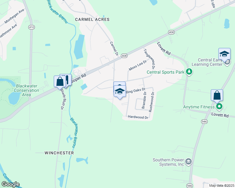 map of restaurants, bars, coffee shops, grocery stores, and more near 9352 Rustling Oaks Drive in Baton Rouge