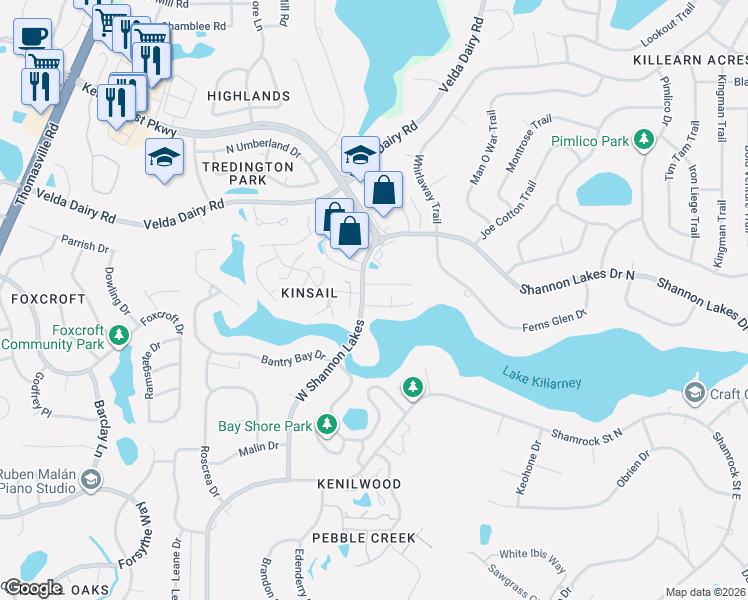 map of restaurants, bars, coffee shops, grocery stores, and more near 2352 Merrigan Place in Tallahassee