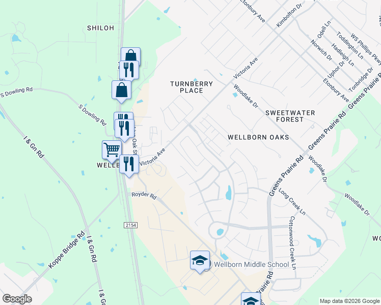 map of restaurants, bars, coffee shops, grocery stores, and more near 15303 Lowry Meadow Lane in College Station