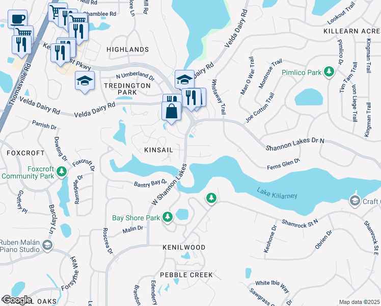 map of restaurants, bars, coffee shops, grocery stores, and more near 2304 Merrigan Place in Tallahassee