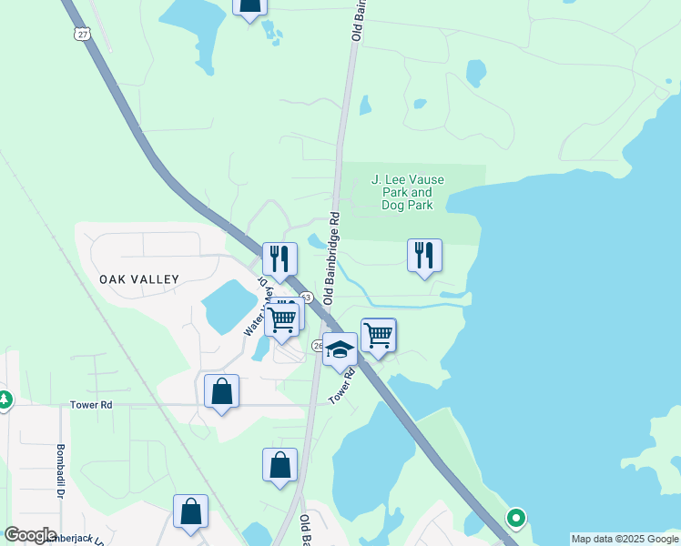 map of restaurants, bars, coffee shops, grocery stores, and more near 5845 Old Bainbridge Road in Tallahassee