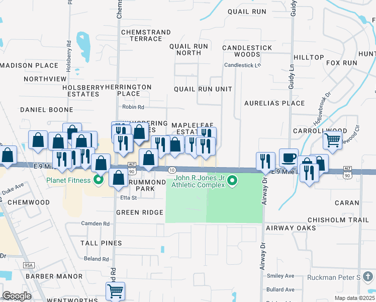 map of restaurants, bars, coffee shops, grocery stores, and more near 558 East 9 Mile Road in Pensacola