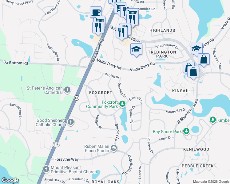 map of restaurants, bars, coffee shops, grocery stores, and more near 3124 Dowling Drive in Tallahassee