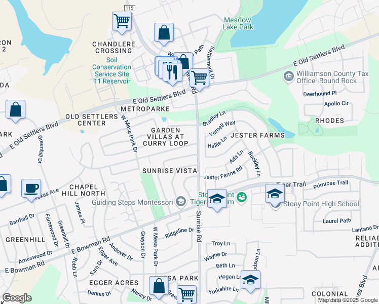 map of restaurants, bars, coffee shops, grocery stores, and more near 1113 Woodlief Trail in Round Rock