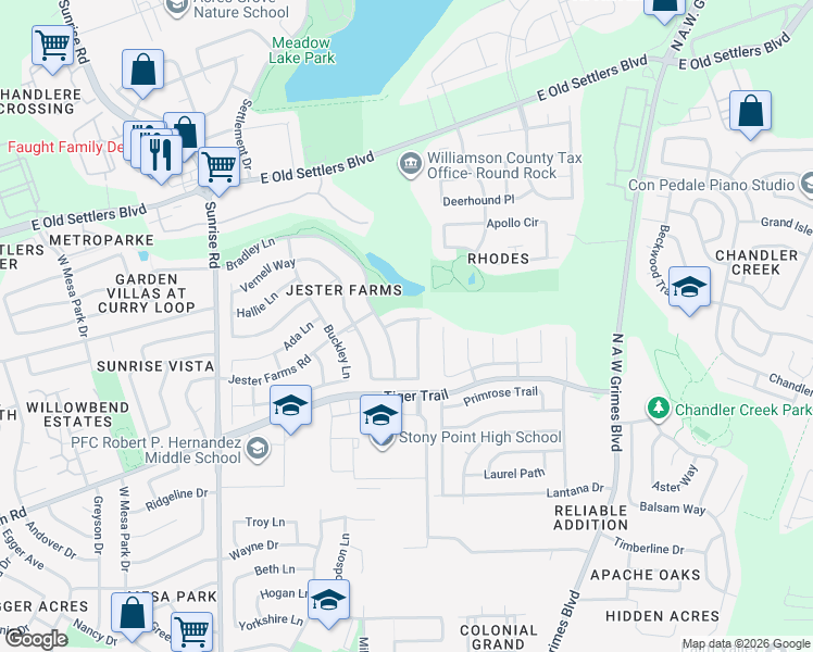 map of restaurants, bars, coffee shops, grocery stores, and more near 1893 Wallin Loop in Round Rock