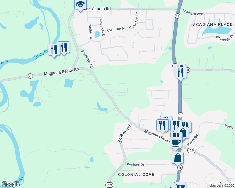 map of restaurants, bars, coffee shops, grocery stores, and more near 7438 Magnolia Garden Court in Denham Springs
