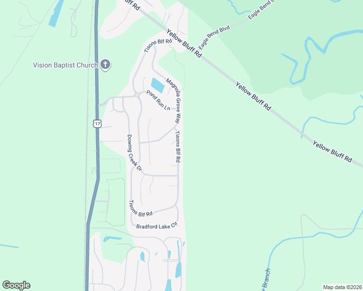 map of restaurants, bars, coffee shops, grocery stores, and more near 15690 Tison Bluff Road in Jacksonville