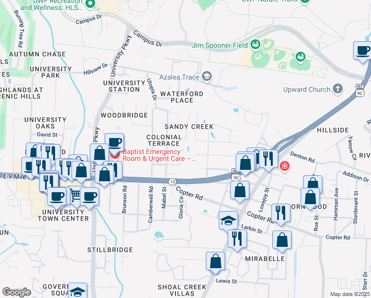 map of restaurants, bars, coffee shops, grocery stores, and more near 2208 Le Ruth Drive in Pensacola