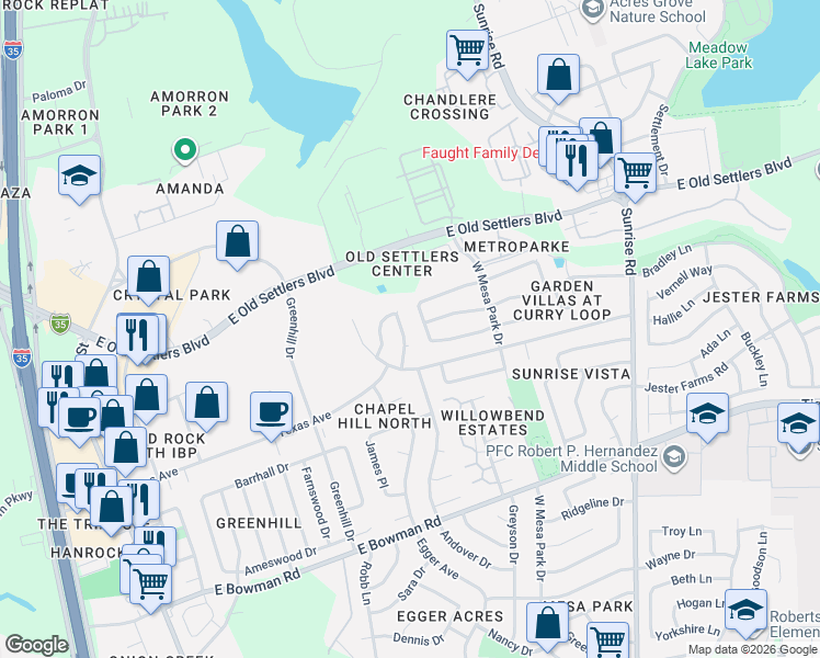 map of restaurants, bars, coffee shops, grocery stores, and more near 2348 Wright Circle in Round Rock