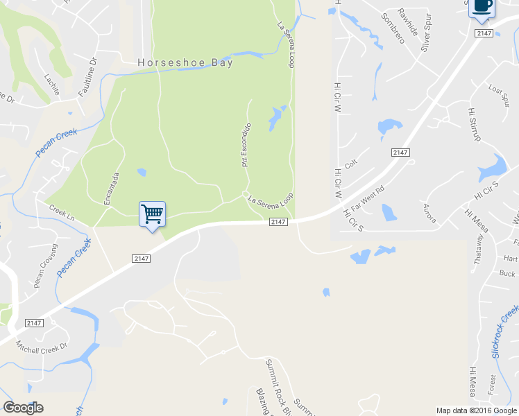 map of restaurants, bars, coffee shops, grocery stores, and more near 9090 Farm to Market 2147 in Horseshoe Bay