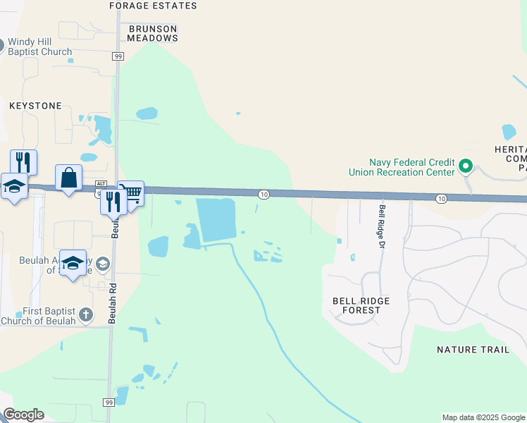 map of restaurants, bars, coffee shops, grocery stores, and more near 5251 West 9 Mile Road in Pensacola