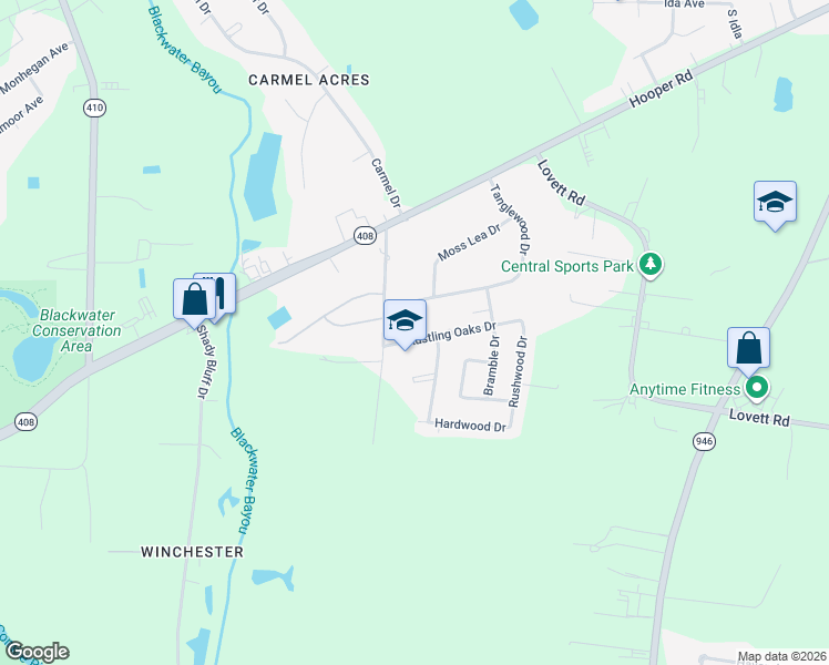 map of restaurants, bars, coffee shops, grocery stores, and more near 9457 Rustling Oaks Drive in Baton Rouge