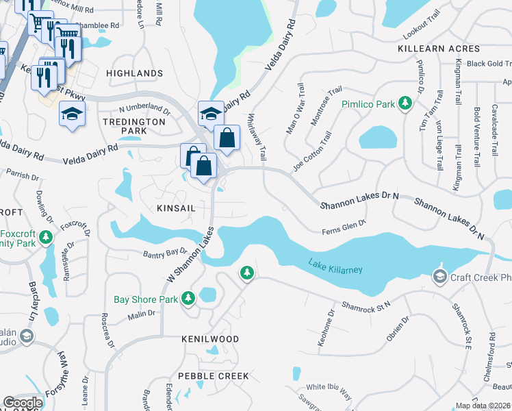 map of restaurants, bars, coffee shops, grocery stores, and more near 2447 Merrigan Place in Tallahassee