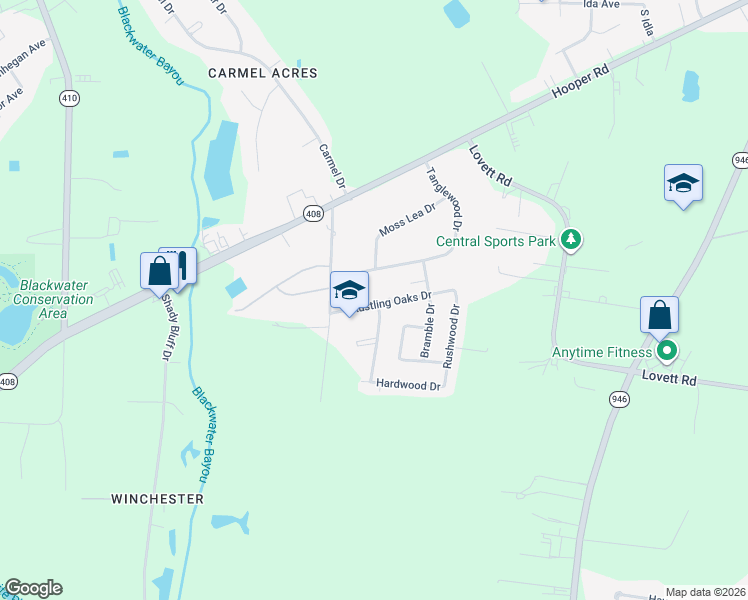 map of restaurants, bars, coffee shops, grocery stores, and more near 9457 Rustling Oaks Drive in Baton Rouge