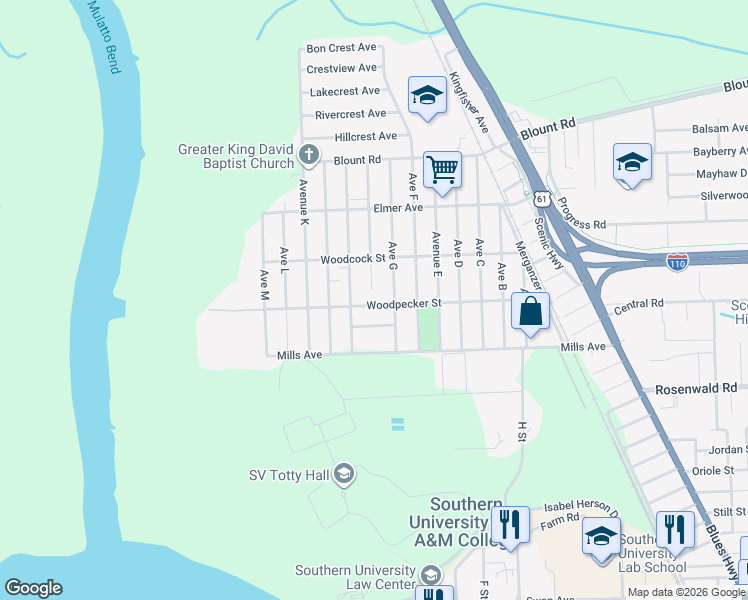 map of restaurants, bars, coffee shops, grocery stores, and more near 333 Flicker Street in Baton Rouge