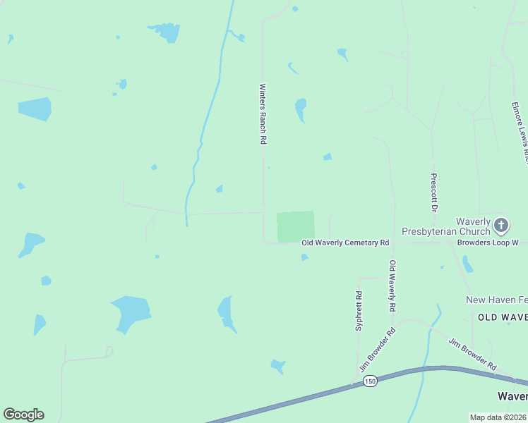 map of restaurants, bars, coffee shops, grocery stores, and more near Winters Ranch Road in New Waverly
