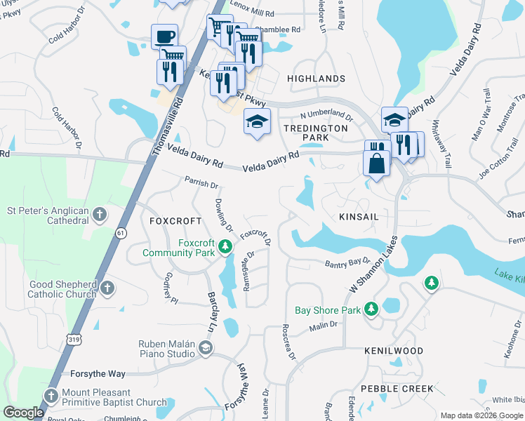 map of restaurants, bars, coffee shops, grocery stores, and more near 2999 Fenwick Court East in Tallahassee