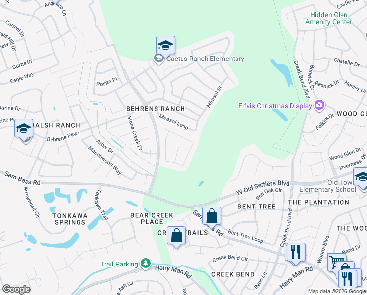 map of restaurants, bars, coffee shops, grocery stores, and more near 2509 Charolais Court in Round Rock