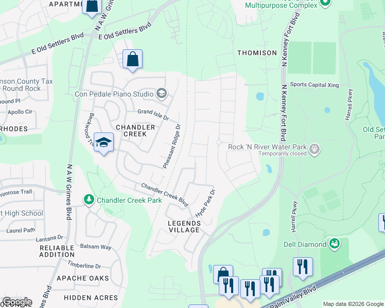 map of restaurants, bars, coffee shops, grocery stores, and more near 1160 Renaissance Trail in Round Rock