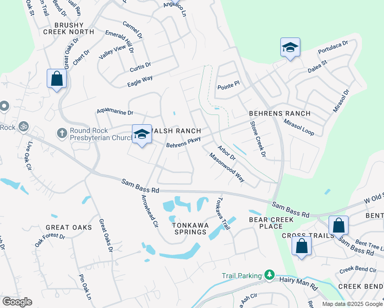 map of restaurants, bars, coffee shops, grocery stores, and more near 3437 Alexandrite Way in Round Rock