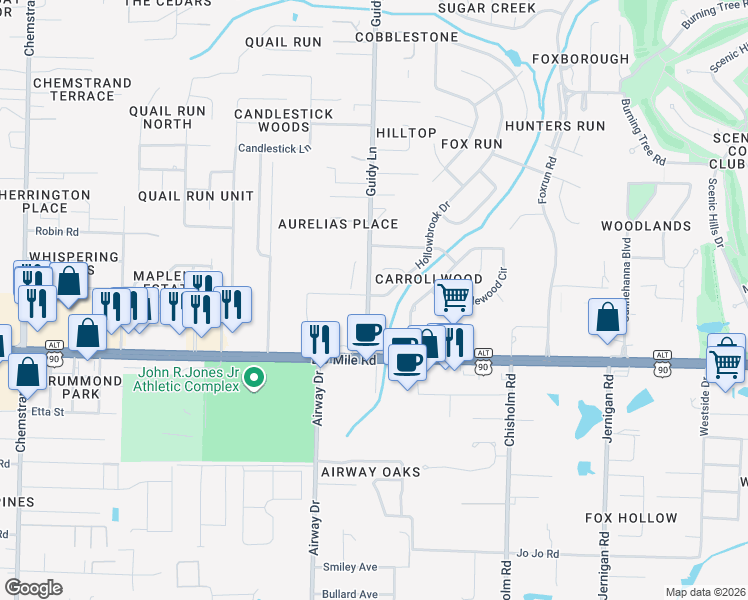 map of restaurants, bars, coffee shops, grocery stores, and more near 9644 Hollowbrook Drive in Pensacola