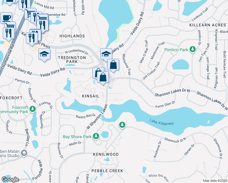map of restaurants, bars, coffee shops, grocery stores, and more near 4501 West Shannon Lakes in Tallahassee