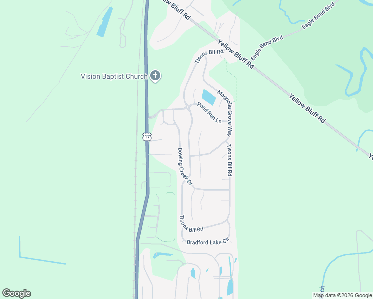 map of restaurants, bars, coffee shops, grocery stores, and more near 16246 Tison Bluff Road in Jacksonville