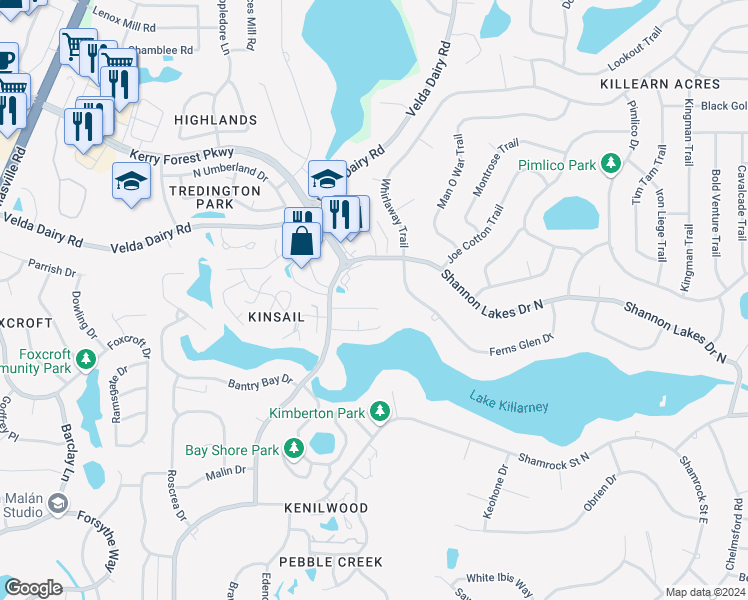 map of restaurants, bars, coffee shops, grocery stores, and more near 4501 West Shannon Lakes in Tallahassee