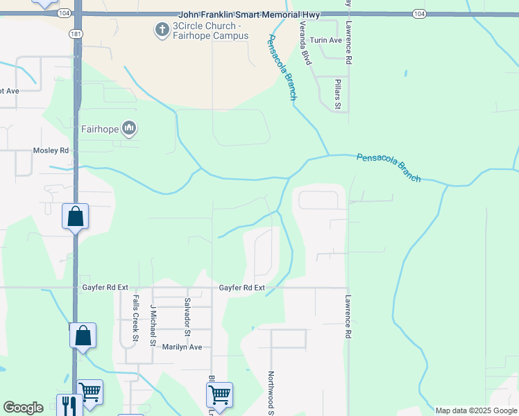 map of restaurants, bars, coffee shops, grocery stores, and more near 557 North Station Drive in Fairhope
