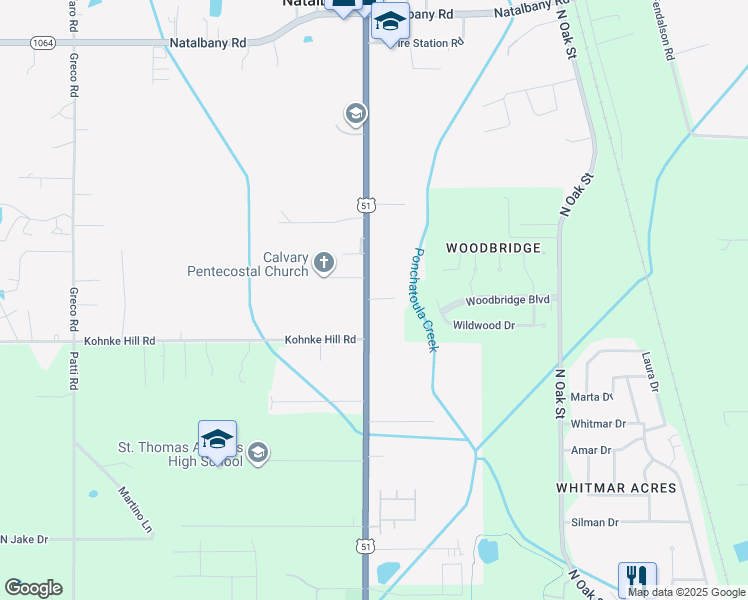 map of restaurants, bars, coffee shops, grocery stores, and more near 14642 Jericho Road in Hammond