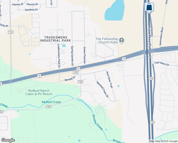 map of restaurants, bars, coffee shops, grocery stores, and more near 107 Axis Deer Trail in Hutto