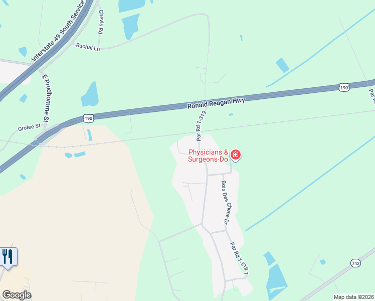 map of restaurants, bars, coffee shops, grocery stores, and more near 100-198 Cypress Drive in Opelousas