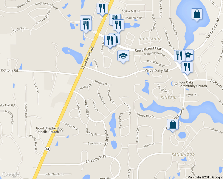 map of restaurants, bars, coffee shops, grocery stores, and more near 3105 Dowling Drive in Tallahassee