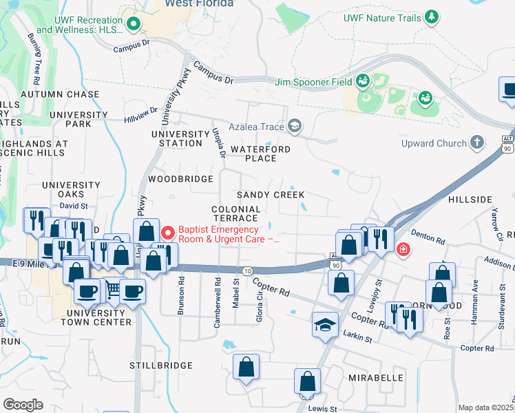 map of restaurants, bars, coffee shops, grocery stores, and more near 2002 Wyatt Street in Pensacola
