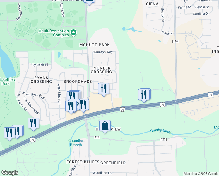 map of restaurants, bars, coffee shops, grocery stores, and more near 1011 Kenneys Way in Round Rock