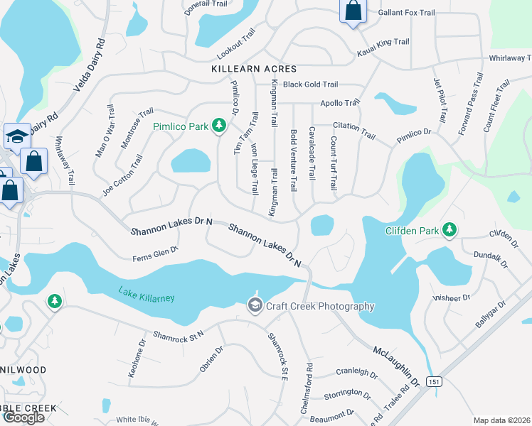 map of restaurants, bars, coffee shops, grocery stores, and more near 6400 Kingman Trail in Tallahassee