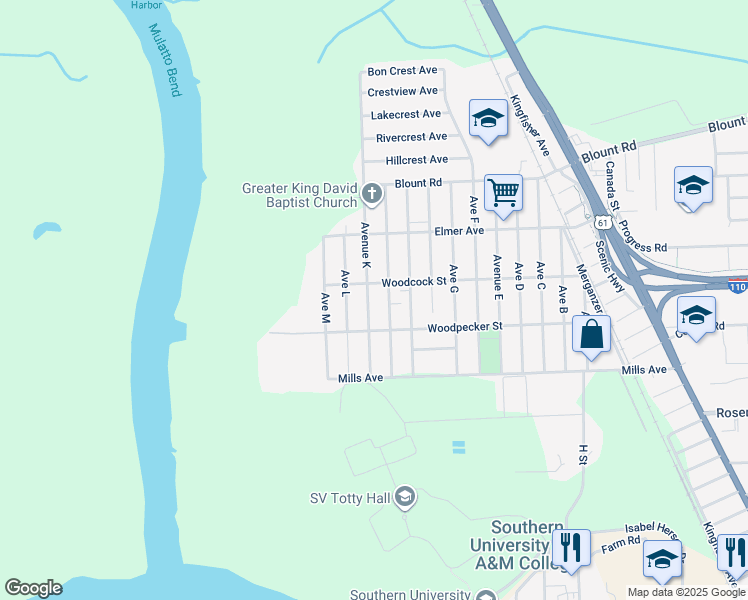 map of restaurants, bars, coffee shops, grocery stores, and more near 10058 Avenue K in Baton Rouge
