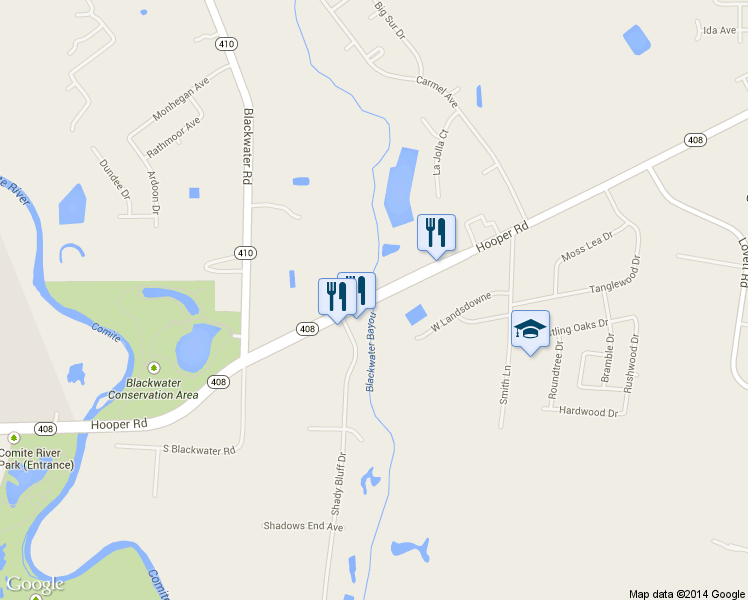 map of restaurants, bars, coffee shops, grocery stores, and more near 9680 Hooper Rd in Baton Rouge