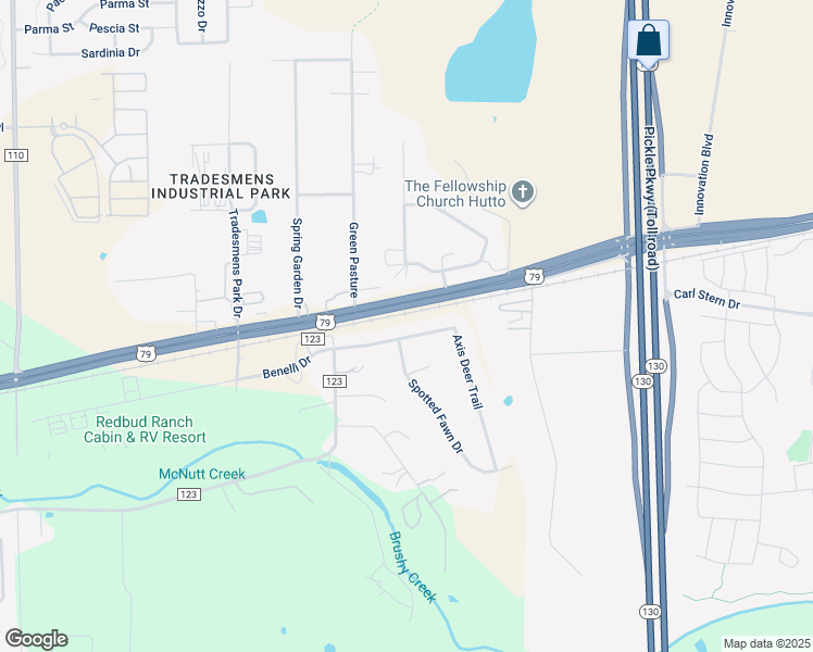 map of restaurants, bars, coffee shops, grocery stores, and more near 203 Axis Deer Trail in Hutto