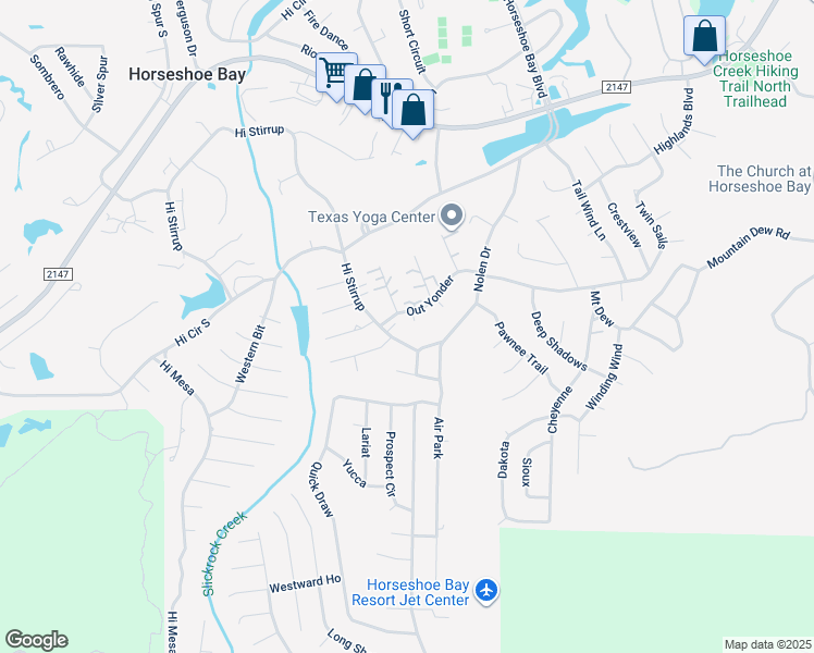map of restaurants, bars, coffee shops, grocery stores, and more near 307 Out Yonder in Horseshoe Bay
