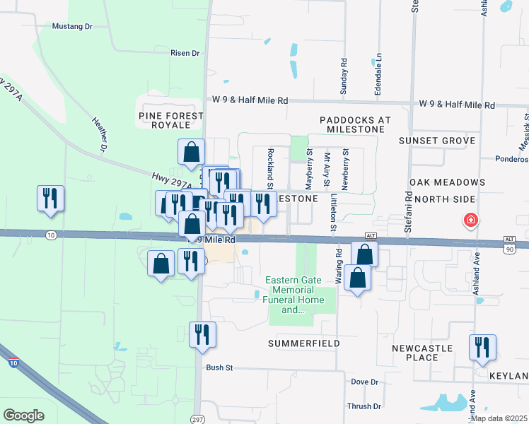 map of restaurants, bars, coffee shops, grocery stores, and more near 98 New Market Street in Ensley