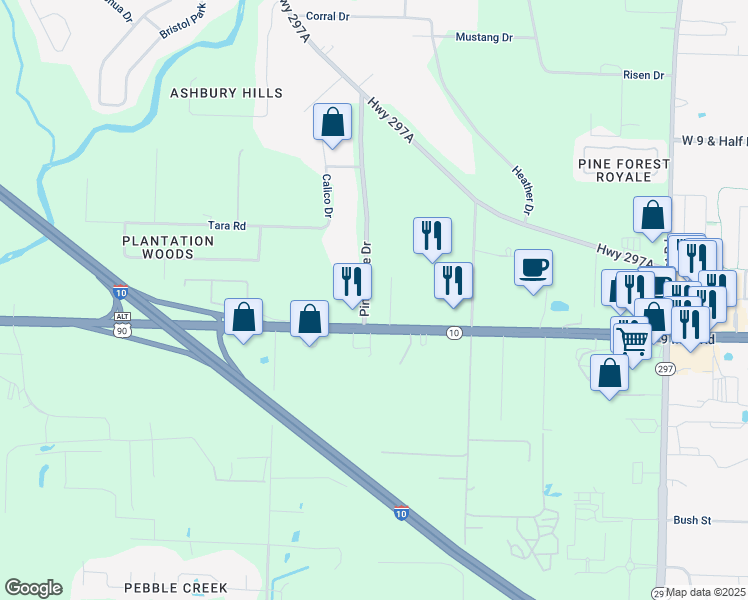 map of restaurants, bars, coffee shops, grocery stores, and more near 9520 Pine Cone Drive in Escambia County