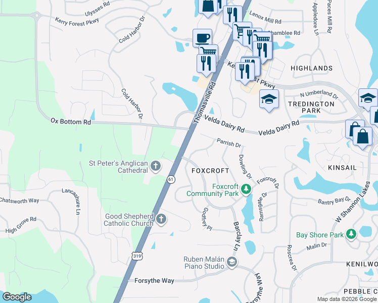 map of restaurants, bars, coffee shops, grocery stores, and more near 4904 Heathe Drive in Tallahassee